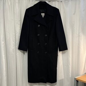 Jones New York Black Double Breasted Wool T-Length Coat